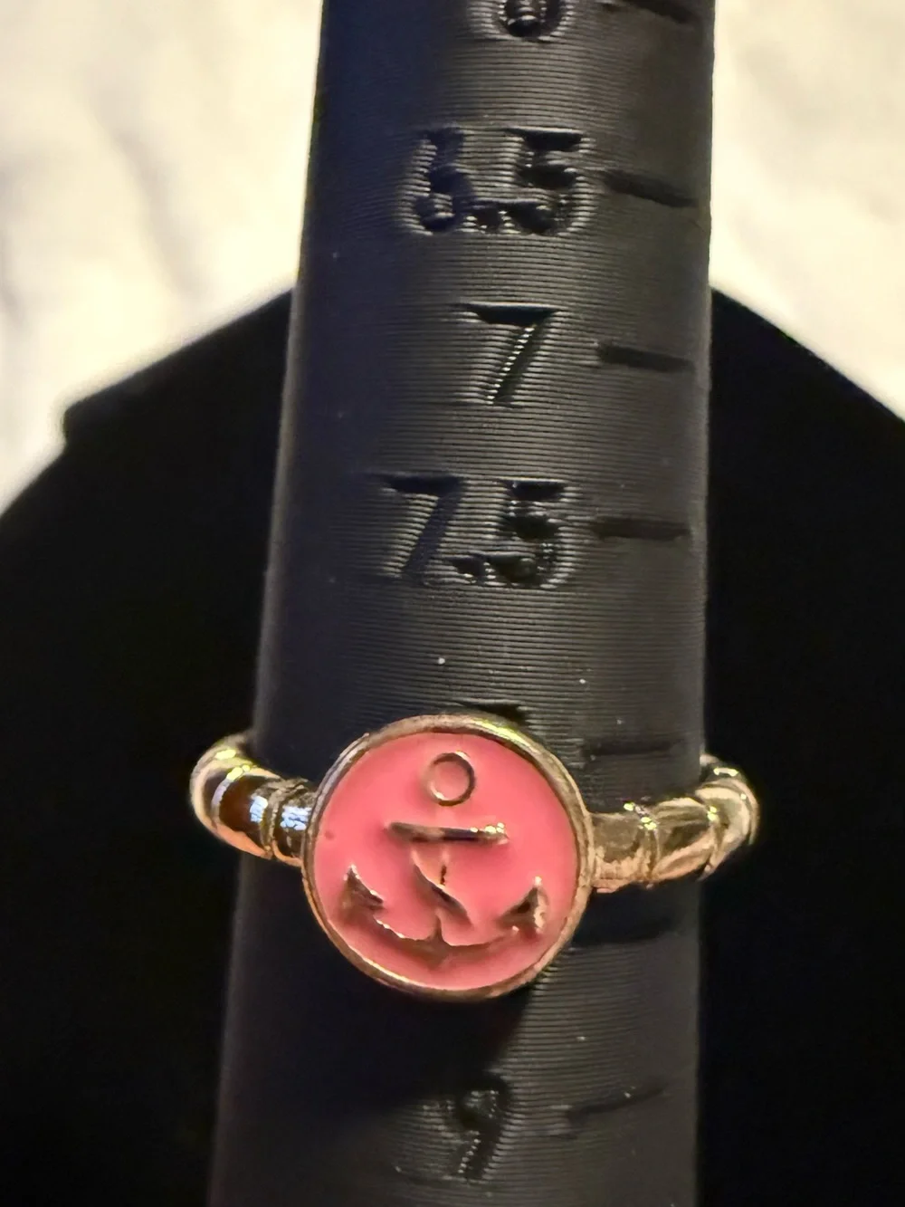 Gold-Tone Pink Anchor Enamel Ring